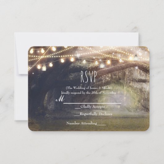Rustieke Bossen Betoverde Bos Lights Wedding RSVP (Voorkant)