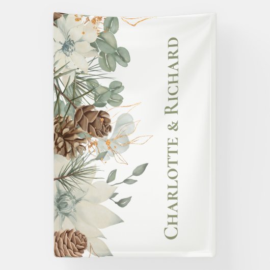 Rustieke bossen groen met pinecones en namen spandoek (Verticaal)