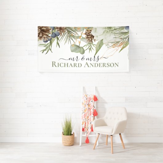 Rustieke bossen groen met pinecones spandoek (Insitu)