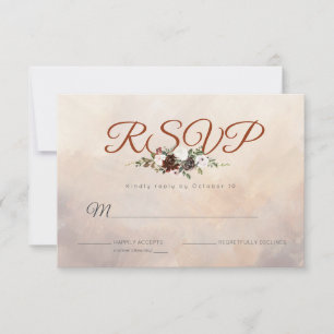 Rustieke bosveren feathers en bloeiende bloemen RSVP kaartje
