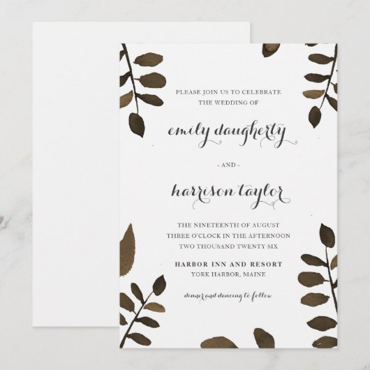 Rustieke Botanische Bladeren Huwelijk Kaart (Voorkant / Achterkant)
