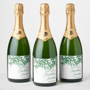 Rustieke Botanische Bladeren Huwelijk Sparkling Wijnetiket