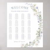 Rustieke botanische blauwe bloemenbruiloft zitgraf poster (Voorkant)