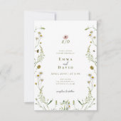 Rustieke botanische bloemen bijen bruiloft uitnodi kaart (Voorkant)