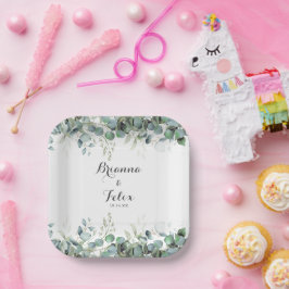 Rustieke Botanische Eucalyptus Groene Huwelijk Papieren Bordje