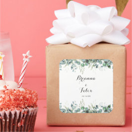 Rustieke Botanische Eucalyptus Groene Huwelijk Vierkante Sticker