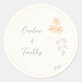 Rustieke Botanische Gele Waterverf Bloemen Bruilof Ronde Sticker