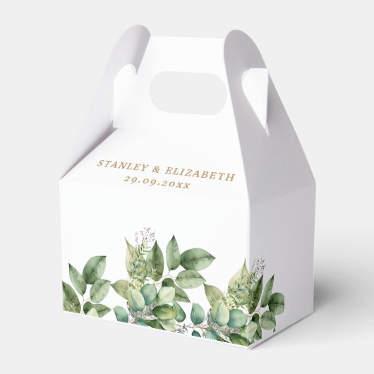 Rustieke Botanische Groene & Gouden Bladgroen Brui Bedankdoosjes (Voorkant Zijde)