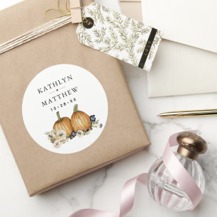 Rustieke Botanische herfst pompoen herfst bruiloft Ronde Sticker