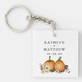 Rustieke botanische herfst pompoen herfst bruiloft sleutelhanger (voorkant)