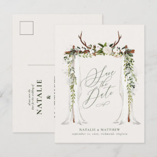 Rustieke botanische huwelijksfoliage save the date aankondigingskaart