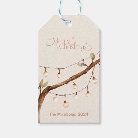 Rustieke Botanische Kerst Cadeaulabel (Voorkant)