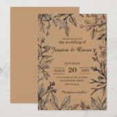 Rustieke Botanische Kraft Papier Foliage Wedding Kaart (Voorkant / Achterkant)