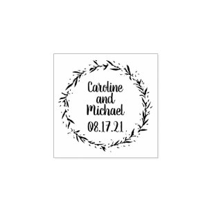 Rustieke Botanische Land Krans Bruiloft Custom Rubberstempel