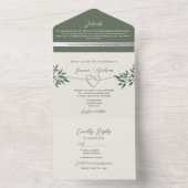 Rustieke botanische olijfgroene bruiloft all in one uitnodiging (Binnen)