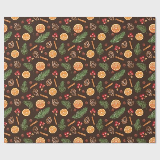 Rustieke Botanische Pinecones Pine Sinaasappel Pat Cadeaupapier (Vlak)