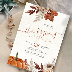 Rustieke botanische pompoen Thanksgiving diner Kaart