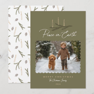 Rustieke Botanische Vrede op Aarde Script Foto Feestdagenkaart
