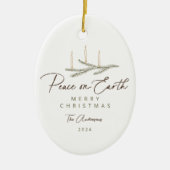 Rustieke Botanische Vrede op Aarde Script Foto Keramisch Ornament (Voorkant)