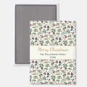 Rustieke Botanische Vrolijke Kerst Custom Magneet (Voorkant / Achterkant)