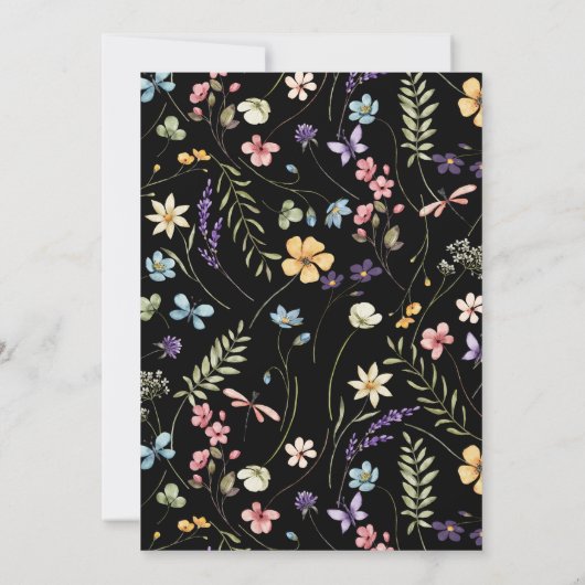 Rustieke Botanische Wildflower Zwart Vrijgezellenf Kaart (Achterkant)