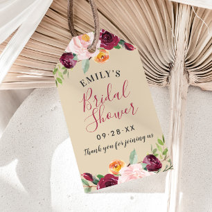 Rustieke Bourgogne Beige Bloemen Bruiloft Vrijgeze Cadeaulabel