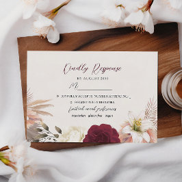 Rustieke Bourgogne & Bloemen bruiloft RSVP Kaartje