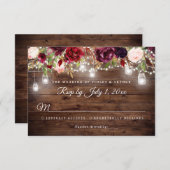 Rustieke Bourgogne Bloemen String Lights Wedding R Kaart (Voorkant / Achterkant)