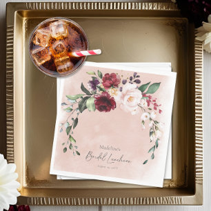 Rustieke Bourgogne & Blush Roze Rozen Bruids Lunch Servet