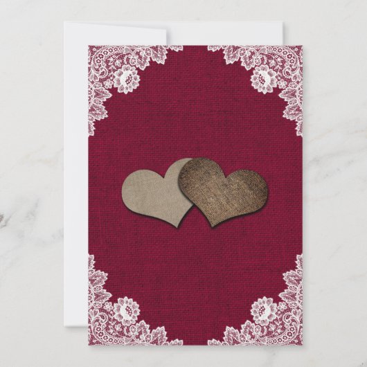 Rustieke Bourgogne Burlap Kant Bruiloft Kaart (Achterkant)