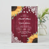 Rustieke Bourgogne en Zonnebloem bruiloft uitnodig Kaart (Staand voorkant)