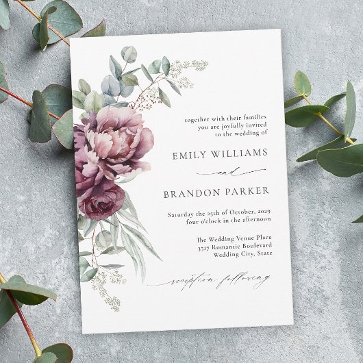 Rustieke Bourgogne Floral Fall Wedding Kaart