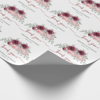 Rustieke Bourgogne Marsala en roze bloemenbruiloft Cadeaupapier