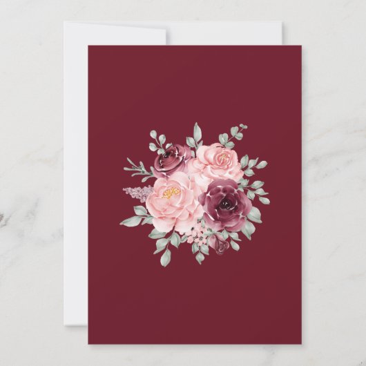 Rustieke Bourgogne Marsala en roze bloemenbruiloft Kaart (Achterkant)