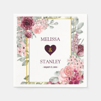 Rustieke Bourgogne Marsala en roze bloemenbruiloft Servet