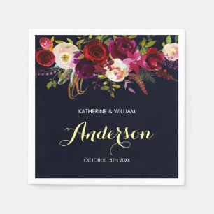 Rustieke Bourgogne Marsala Navy Bloemenbruiloft Servetten