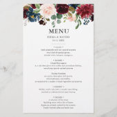 Rustieke Bourgogne Navy Blue Floral Wedding Menu (Voorkant)