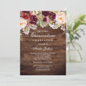 Rustieke Bourgogne Perzik Bloemen Quinceanera Kaart (Staand voorkant)