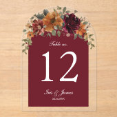 Rustieke Bourgogne Roest Bloemen Trouwtafel Nummer Acryl Uitnodigingen (Voorkant)