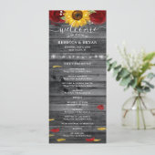Rustieke Bourgogne Roos gouden zonnebloem bruiloft Programma (Staand voorkant)
