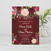 Rustieke Bourgogne Roze Bloemen Kaart (Staand voorkant)