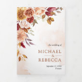 Rustieke Bourgogne Terracotta Bloemen QR Code Brui Drieluik Uitnodiging (Cover)