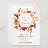 Rustieke Bourgogne Terracotta Floral bruiloft foto Save The Date (Voorkant)