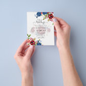 Rustieke Bourgondië Blauw Bloemige Bruiloft Flyer (Hand)