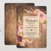 Rustieke Bourgondië & Blush Bloemen Afstuderen Kaart (Voorkant / Achterkant)