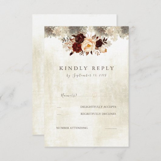 Rustieke Bourgondische bruiloft Bloemen RSVP (Voorkant / Achterkant)