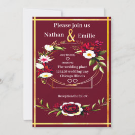 Rustieke Bourgondische gouden romantische bruiloft Kaart