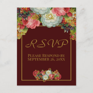 Rustieke Bourgondische herfst bloemenbruiloft RSV Briefkaart