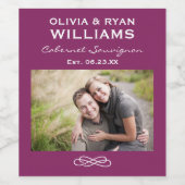 Rustieke Bourgondische rode bruiloft foto Monogram Wijn Etiket (Enkel label)