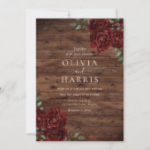 Rustieke Bourgondische rode rozen bruiloft uitnodi Kaart (Voorkant)